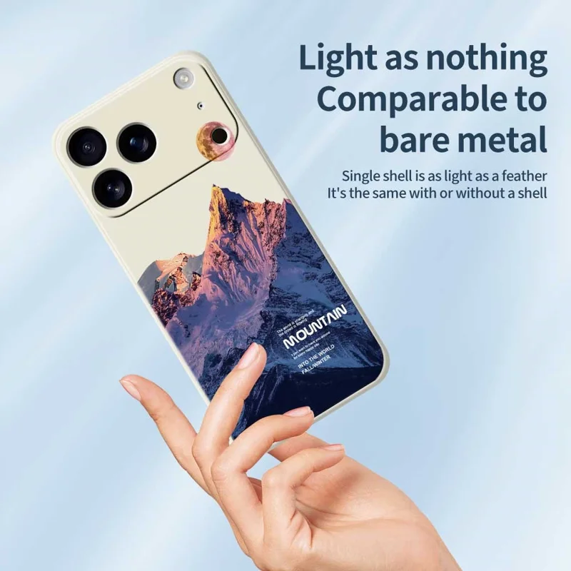 Funda para iPhone 17 Pro Max Patrón de montaña nevada azul Impresión de borde recto Cubierta trasera de teléfono de TPU - Beige