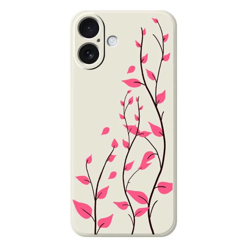 For iPhone 17 Case Red Leaves Pattern Printing Straight Edge TPU Phone Back Cover - Beige