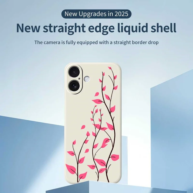 For iPhone 17 Case Red Leaves Pattern Printing Straight Edge TPU Phone Back Cover - Beige
