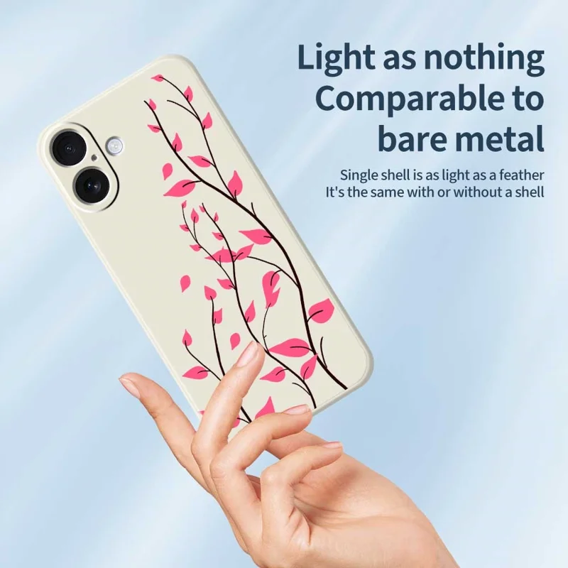 For iPhone 17 Case Red Leaves Pattern Printing Straight Edge TPU Phone Back Cover - Beige