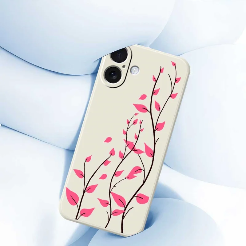 For iPhone 17 Case Red Leaves Pattern Printing Straight Edge TPU Phone Back Cover - Beige
