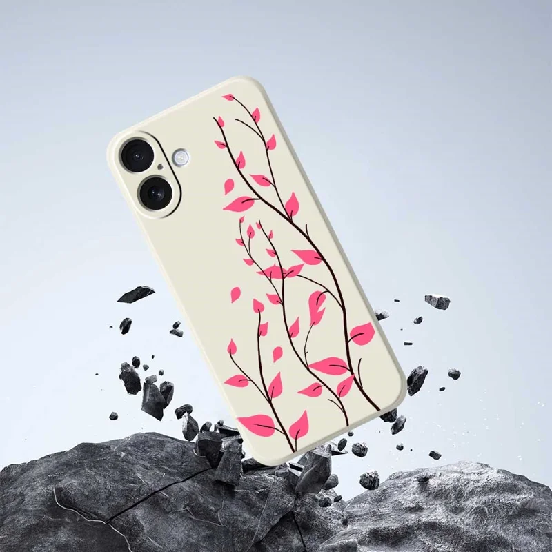 For iPhone 17 Case Red Leaves Pattern Printing Straight Edge TPU Phone Back Cover - Beige