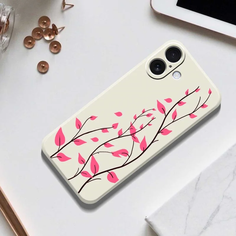 For iPhone 17 Case Red Leaves Pattern Printing Straight Edge TPU Phone Back Cover - Beige