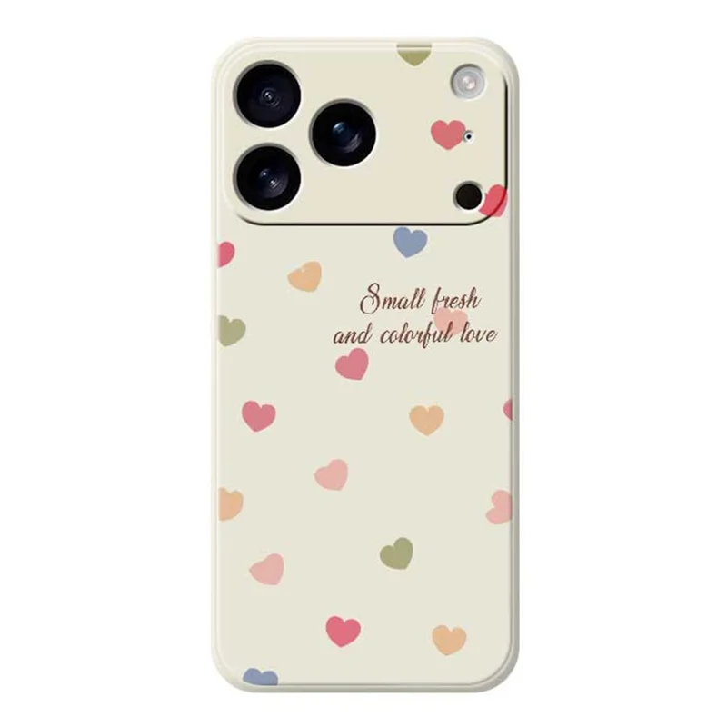 For iPhone 17 Pro Case Kleurrijk Liefdespatroon Rechte Rand TPU Telefoonhoesje - Beige