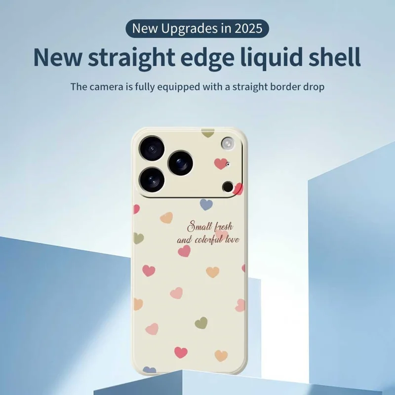 For iPhone 17 Pro Max Case Colorful Love Pattern Printing Straight Edge TPU Phone Back Cover - Beige