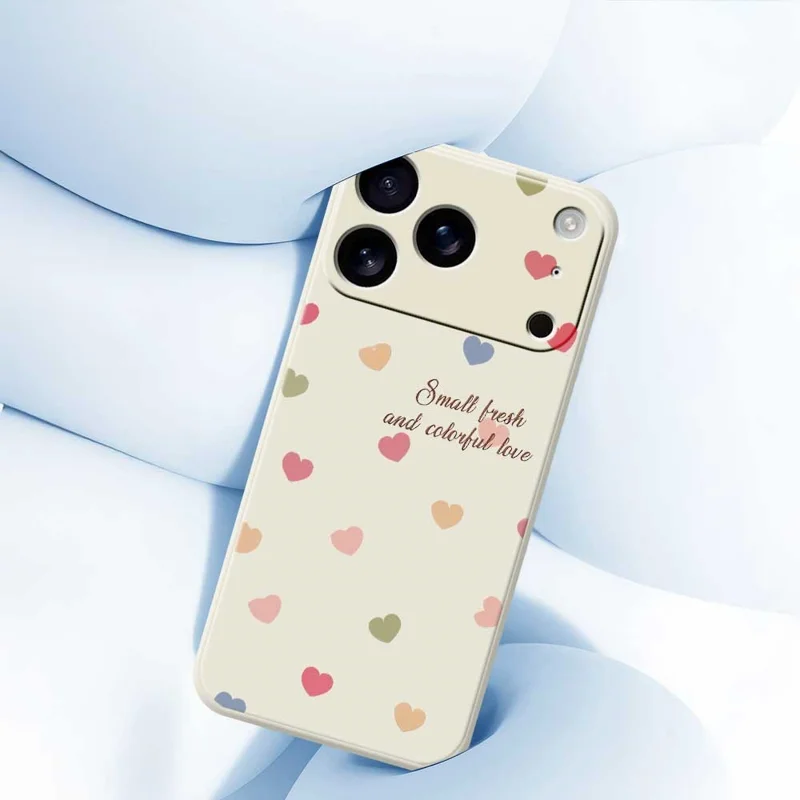 For iPhone 17 Pro Max Case Colorful Love Pattern Printing Straight Edge TPU Phone Back Cover - Beige