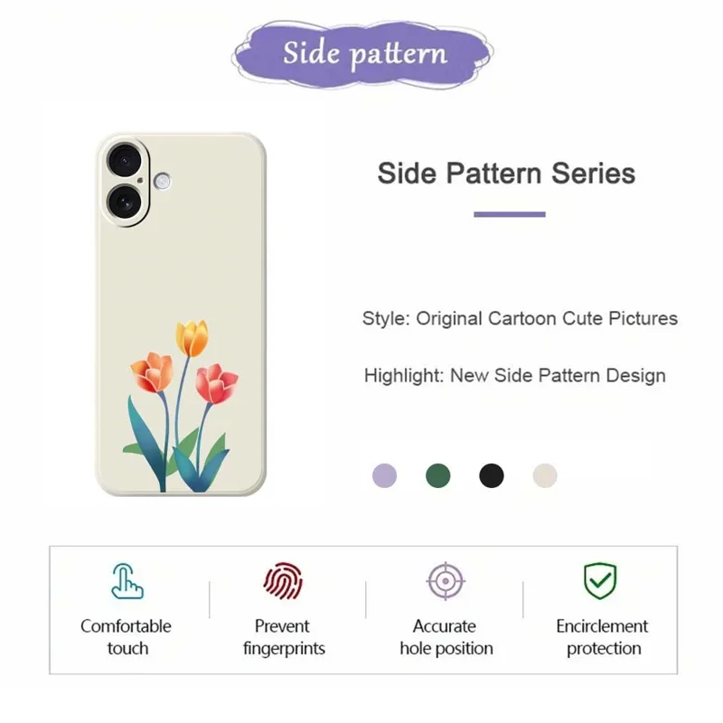 For iPhone 17 Case Three Flowers Pattern Printing Straight Edge TPU Phone Back Cover - Beige