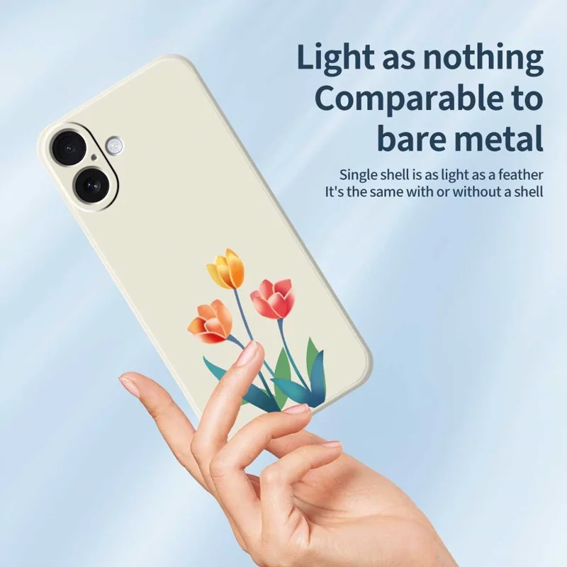 For iPhone 17 Case Three Flowers Pattern Printing Straight Edge TPU Phone Back Cover - Beige