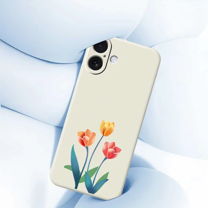 For iPhone 17 Case Three Flowers Pattern Printing Straight Edge TPU Phone Back Cover - Beige