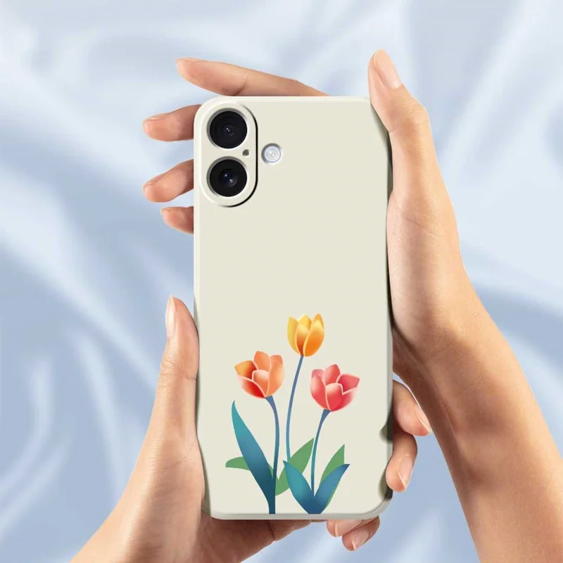 For iPhone 17 Case Three Flowers Pattern Printing Straight Edge TPU Phone Back Cover - Beige