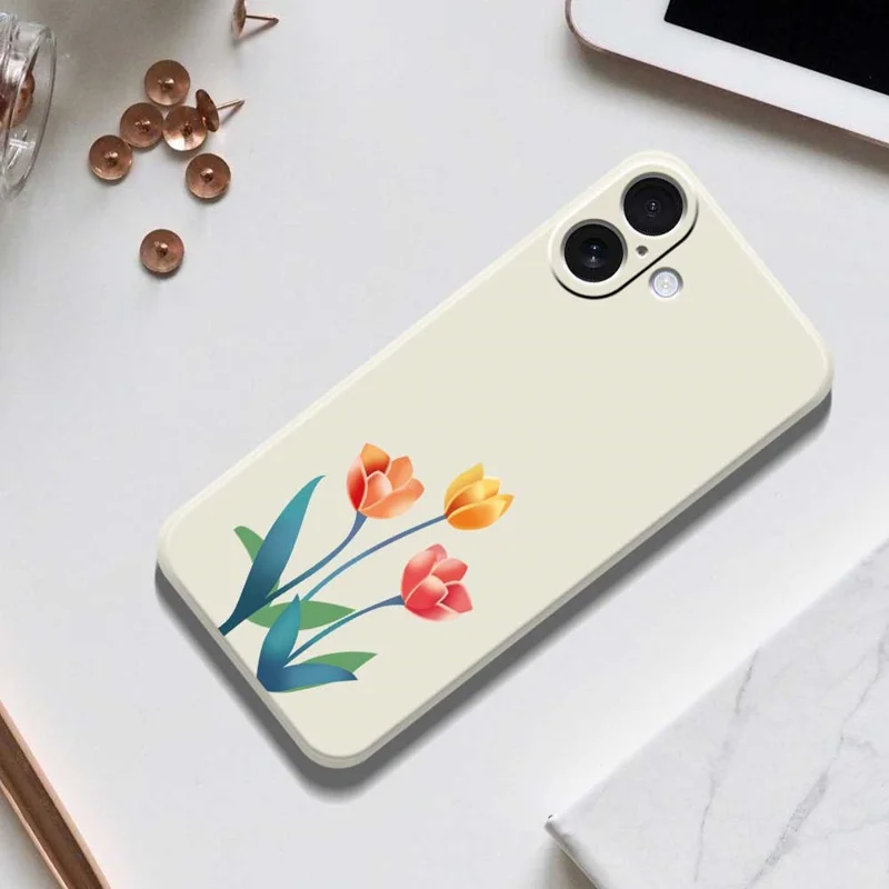 For iPhone 17 Case Three Flowers Pattern Printing Straight Edge TPU Phone Back Cover - Beige