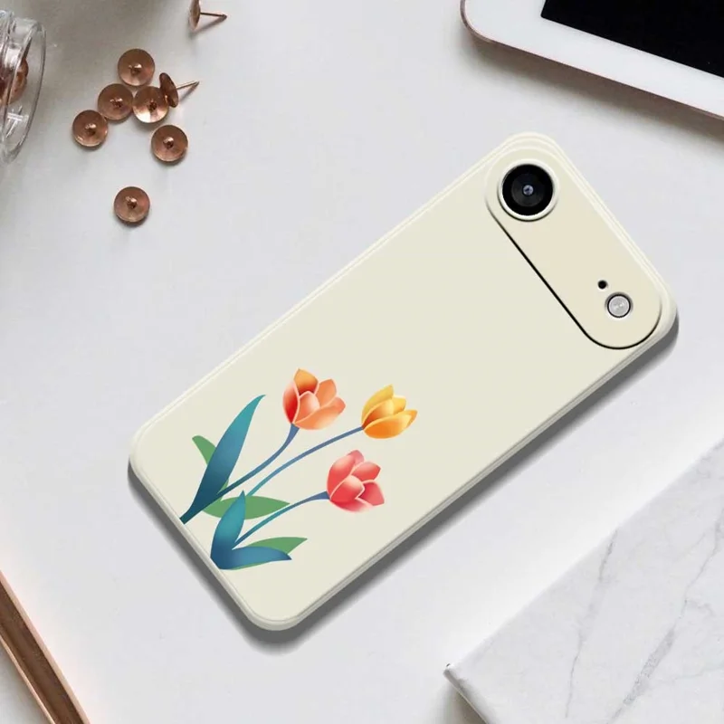 For iPhone Air Case Three Flowers Pattern Printing Straight Edge TPU Phone Back Cover - Beige