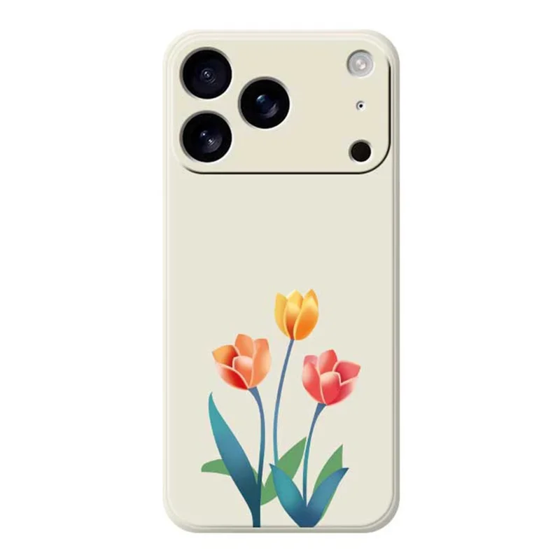 For iPhone 17 Pro Case Three Flowers Pattern Printing Straight Edge TPU Phone Back Cover - Beige