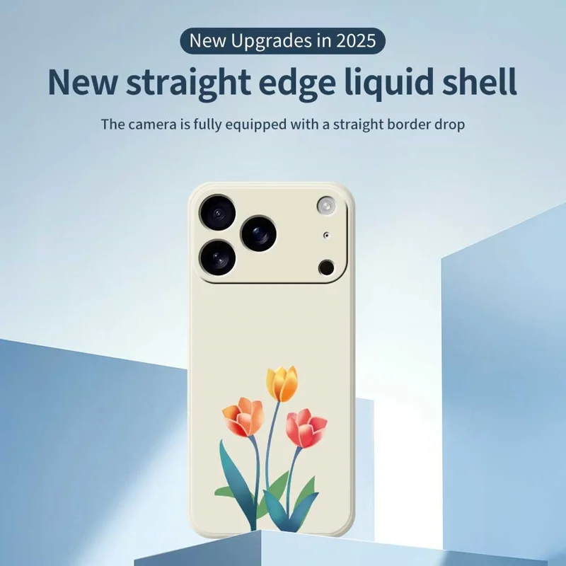 For iPhone 17 Pro Case Three Flowers Pattern Printing Straight Edge TPU Phone Back Cover - Beige