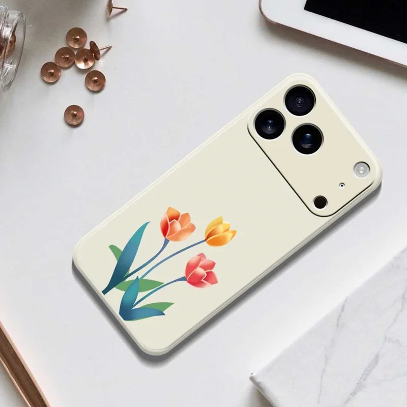For iPhone 17 Pro Case Three Flowers Pattern Printing Straight Edge TPU Phone Back Cover - Beige