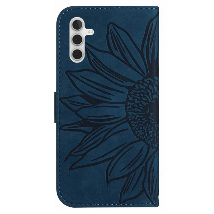 Para Samsung Galaxy A14 5G HT04 Impresión de la Caja Del Touch de la Piel Del Girasol Case de la Billetera de Cuero Con Correa Para la Mano - Azul Oscuro