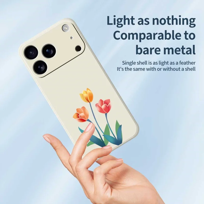 For iPhone 17 Pro Max Case Three Flowers Pattern Printing Straight Edge TPU Phone Back Cover - Beige