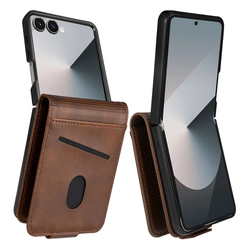 AZNS Pour Samsung Galaxy Z Flip7 5G Étui Porte-Carte Texture Cuir de Vache PC + Cuir PU Housse de Téléphone - Café