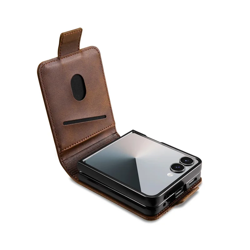 AZNS Pour Samsung Galaxy Z Flip7 5G Étui Porte-Carte Texture Cuir de Vache PC + Cuir PU Housse de Téléphone - Café