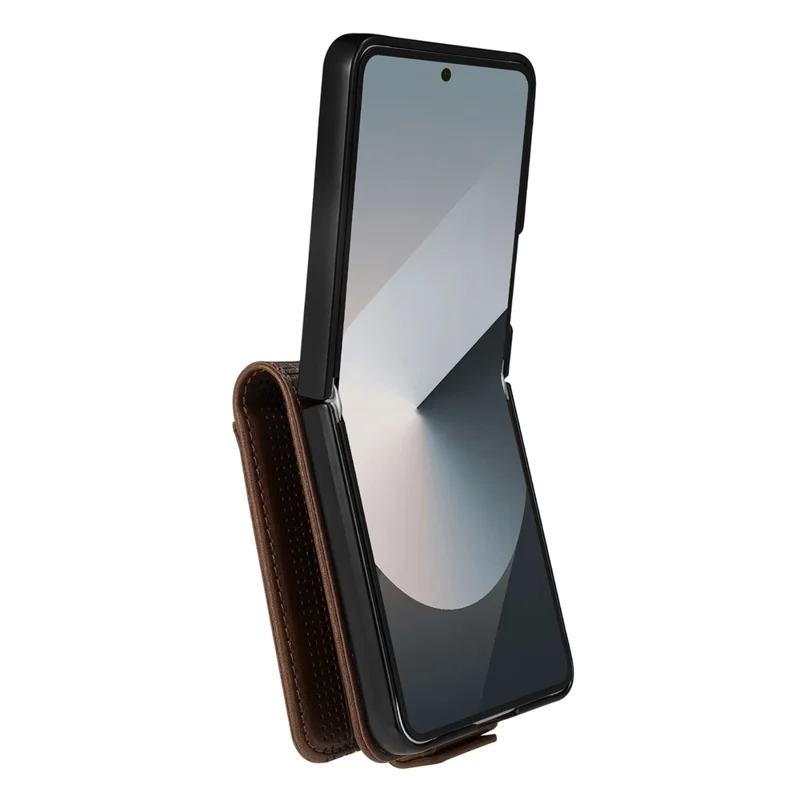 AZNS Pour Samsung Galaxy Z Flip7 5G Étui Porte-Carte Texture Cuir de Vache PC + Cuir PU Housse de Téléphone - Café