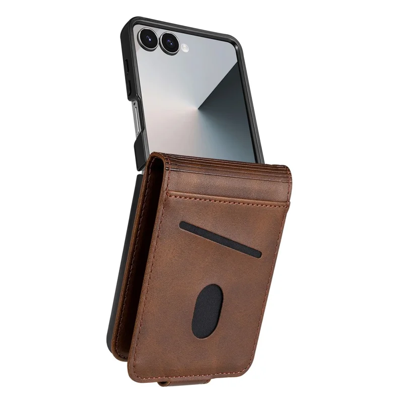 AZNS Pour Samsung Galaxy Z Flip7 5G Étui Porte-Carte Texture Cuir de Vache PC + Cuir PU Housse de Téléphone - Café