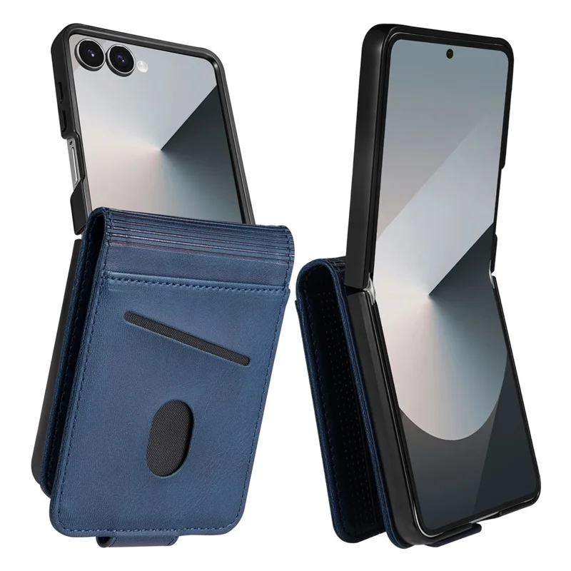 AZNS For Samsung Galaxy Z Flip7 5G Case Card Holder Cowhide Texture PC + PU Leather Phone Cover - Blue