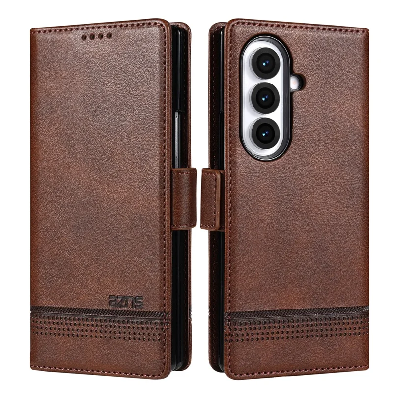 AZNS For Samsung Galaxy Z Fold7 5G Case Cowhide Texture PU Leather Wallet Phone Cover - Coffee