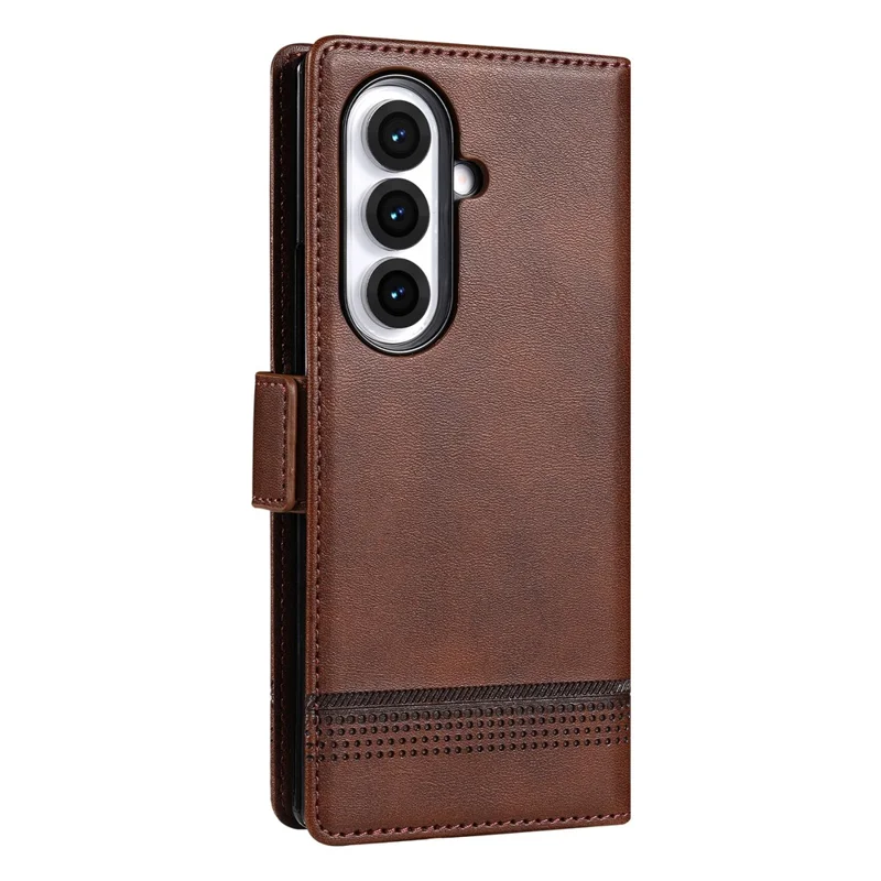 AZNS For Samsung Galaxy Z Fold7 5G Case Cowhide Texture PU Leather Wallet Phone Cover - Coffee