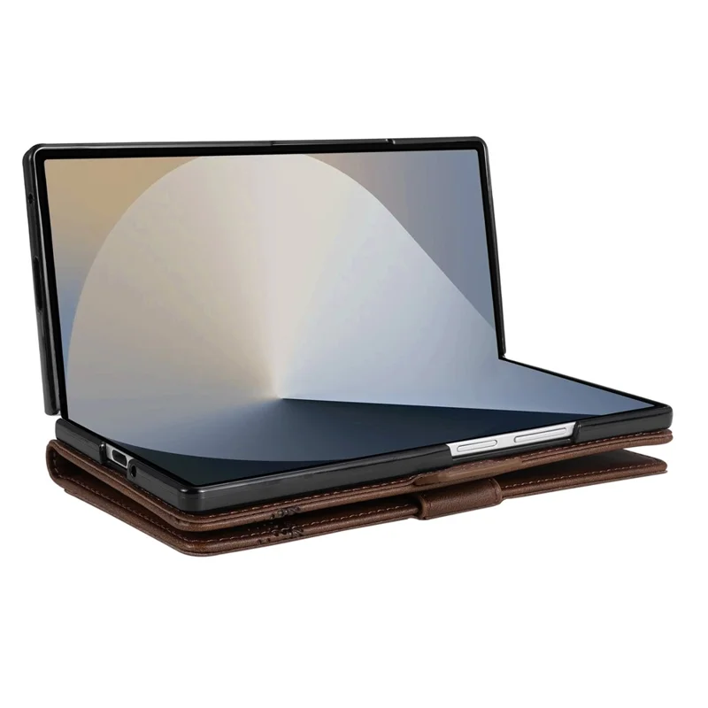 AZNS For Samsung Galaxy Z Fold7 5G Case Cowhide Texture PU Leather Wallet Phone Cover - Coffee