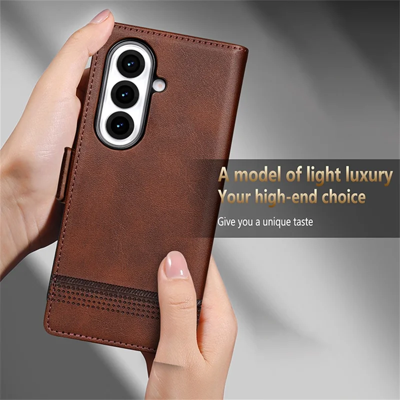 AZNS For Samsung Galaxy Z Fold7 5G Case Cowhide Texture PU Leather Wallet Phone Cover - Coffee