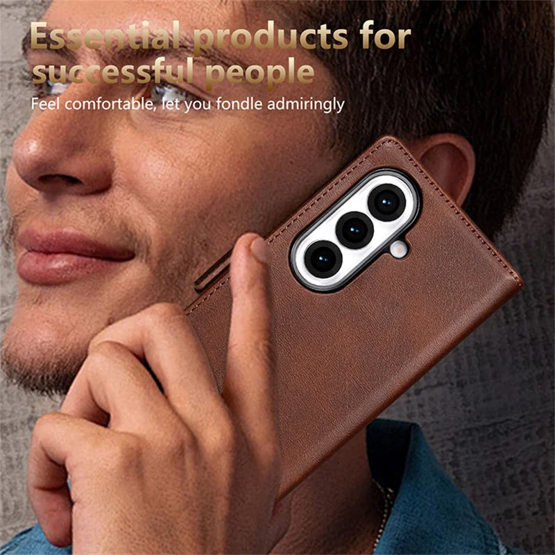 AZNS For Samsung Galaxy Z Fold7 5G Case Cowhide Texture PU Leather Wallet Phone Cover - Coffee