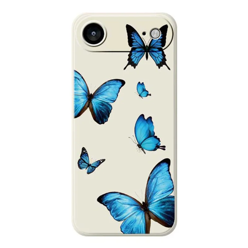 Для iPhone 17 Air Case Голубые бабочки Узор печати Прямой край ТПУ Задняя крышка телефона - Бежевый