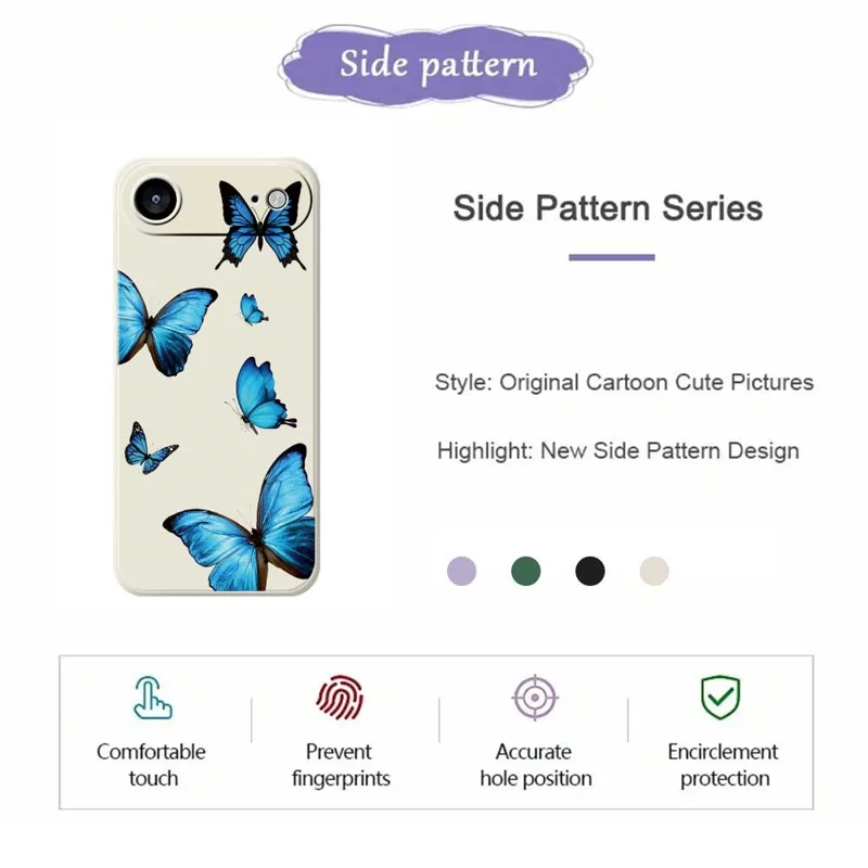 Для iPhone 17 Air Case Голубые бабочки Узор печати Прямой край ТПУ Задняя крышка телефона - Бежевый