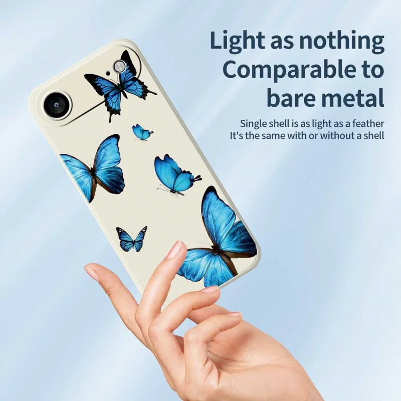 Для iPhone 17 Air Case Голубые бабочки Узор печати Прямой край ТПУ Задняя крышка телефона - Бежевый