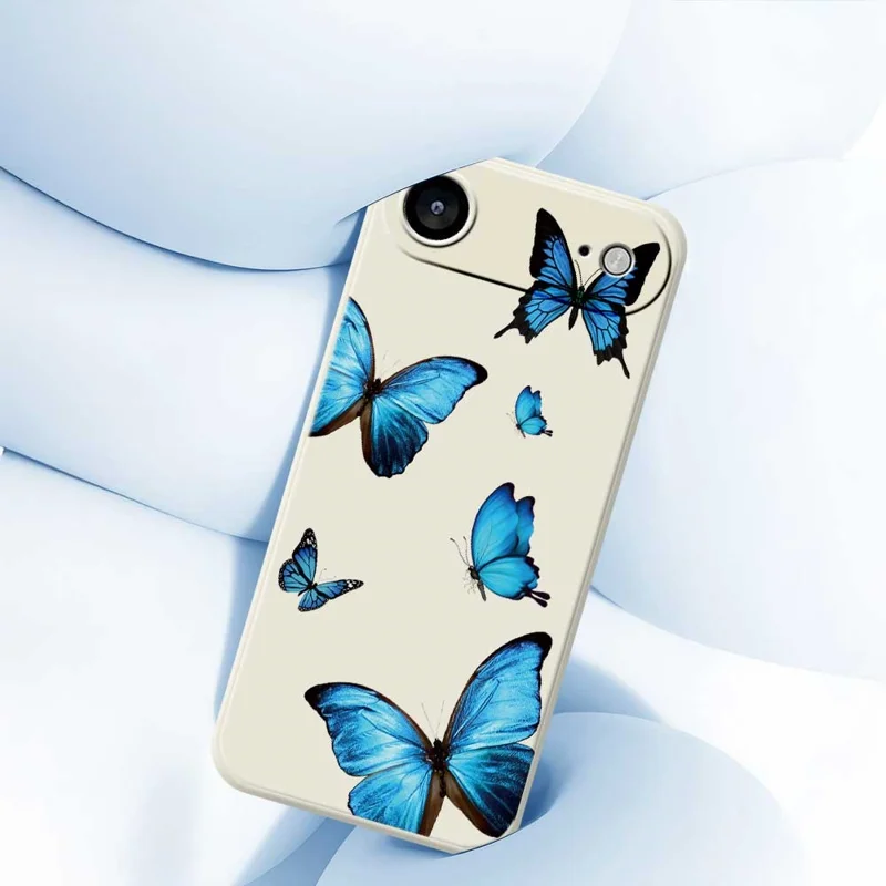 Для iPhone 17 Air Case Голубые бабочки Узор печати Прямой край ТПУ Задняя крышка телефона - Бежевый