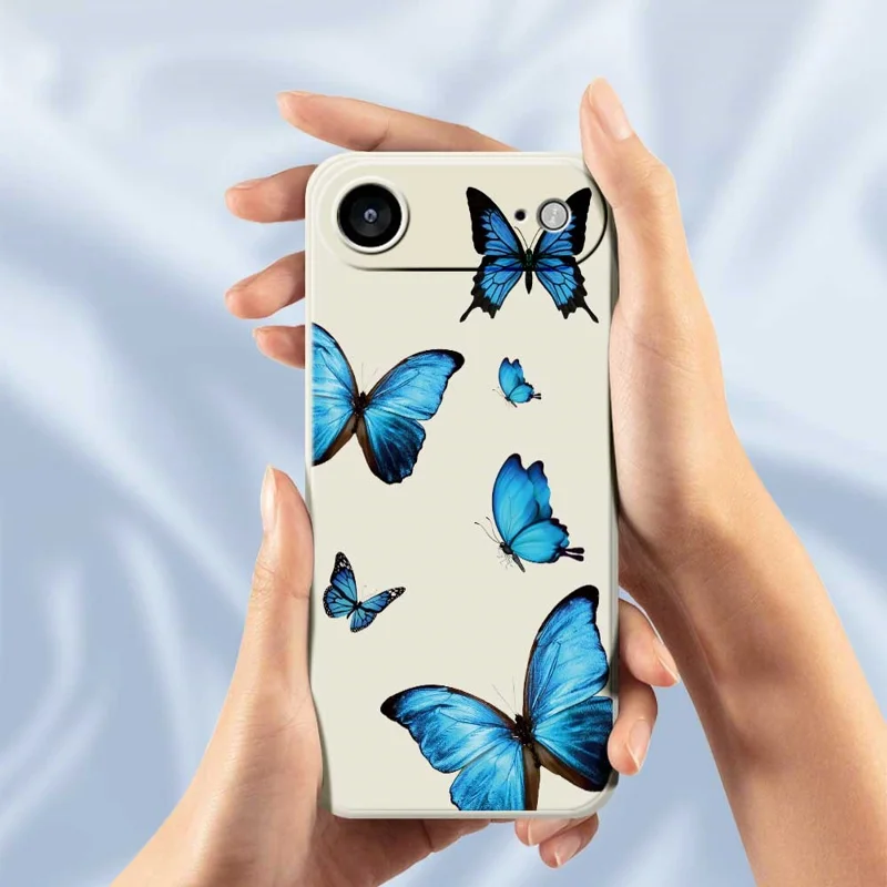 Для iPhone 17 Air Case Голубые бабочки Узор печати Прямой край ТПУ Задняя крышка телефона - Бежевый