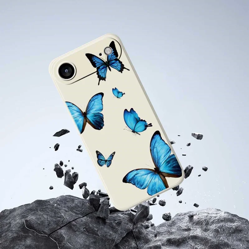 Для iPhone 17 Air Case Голубые бабочки Узор печати Прямой край ТПУ Задняя крышка телефона - Бежевый