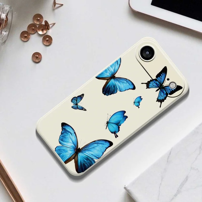 Для iPhone 17 Air Case Голубые бабочки Узор печати Прямой край ТПУ Задняя крышка телефона - Бежевый