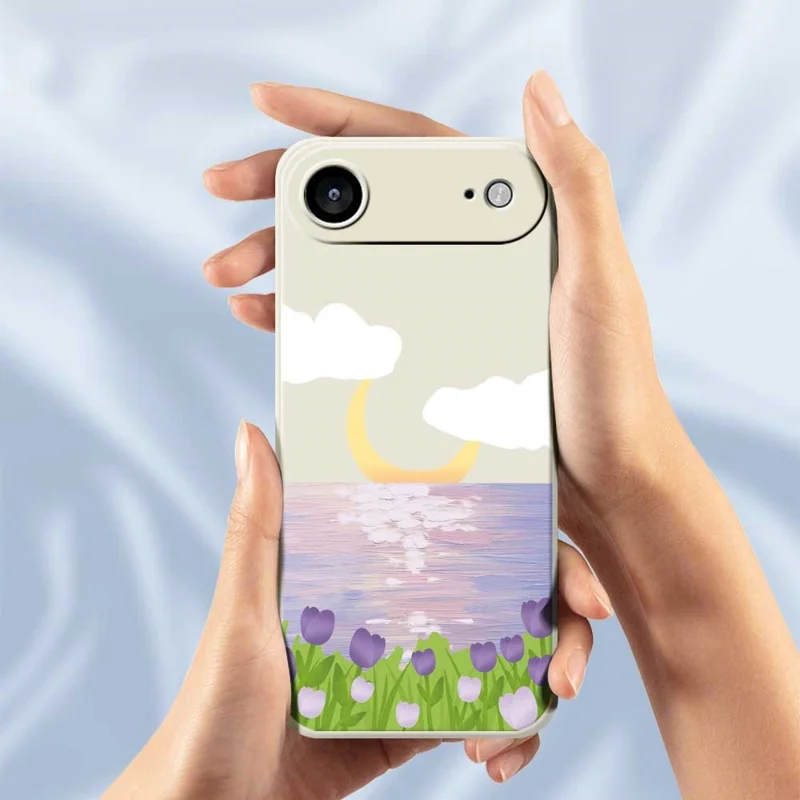 Чехол для iPhone 17 с рисунком "Цветы и море" из ТПУ с прямым краем - Бежевый