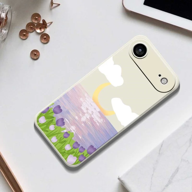 Чехол для iPhone 17 с рисунком "Цветы и море" из ТПУ с прямым краем - Бежевый