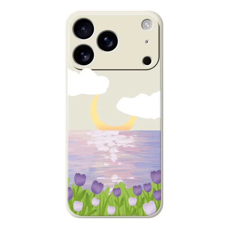 TPU-hoesje voor iPhone 17 Pro met bloemen- en zeepatroon, rechte rand, TPU-telefoonhoesje - Beige