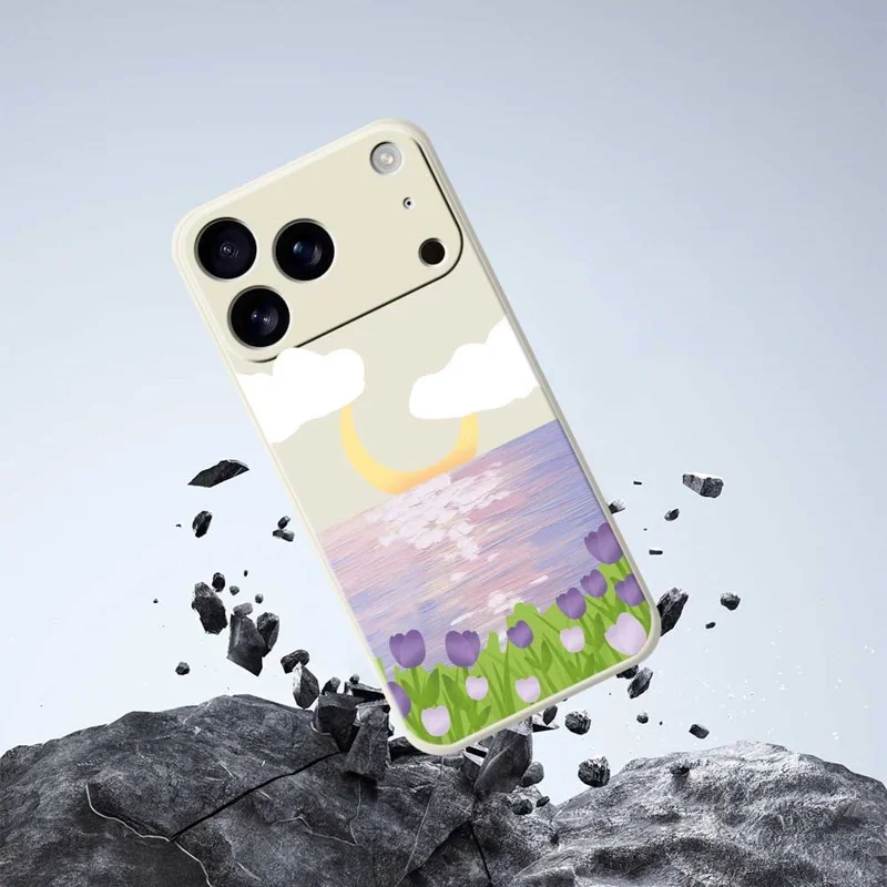TPU-hoesje voor iPhone 17 Pro met bloemen- en zeepatroon, rechte rand, TPU-telefoonhoesje - Beige