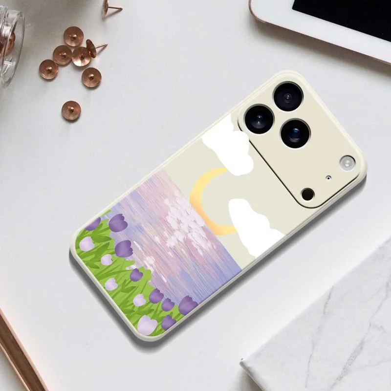 TPU-hoesje voor iPhone 17 Pro met bloemen- en zeepatroon, rechte rand, TPU-telefoonhoesje - Beige