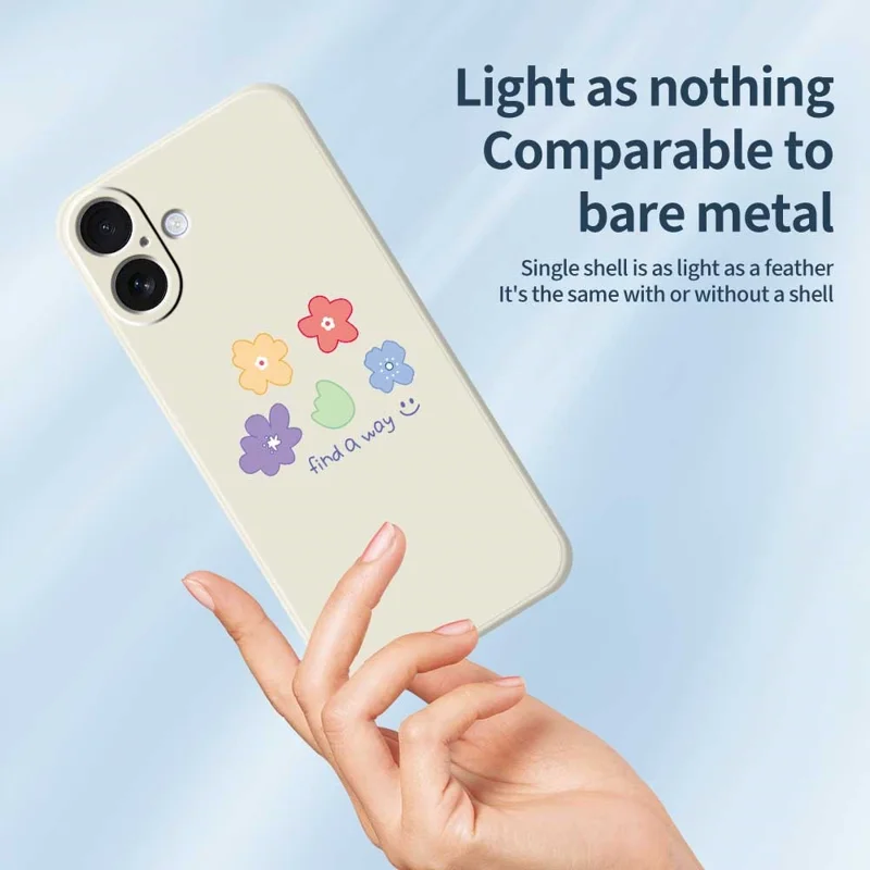 Étui pour iPhone 17 avec Motif de Cinq Couleurs de Fleurs, Impression sur Bord Droit, Coque Arrière en TPU - Beige
