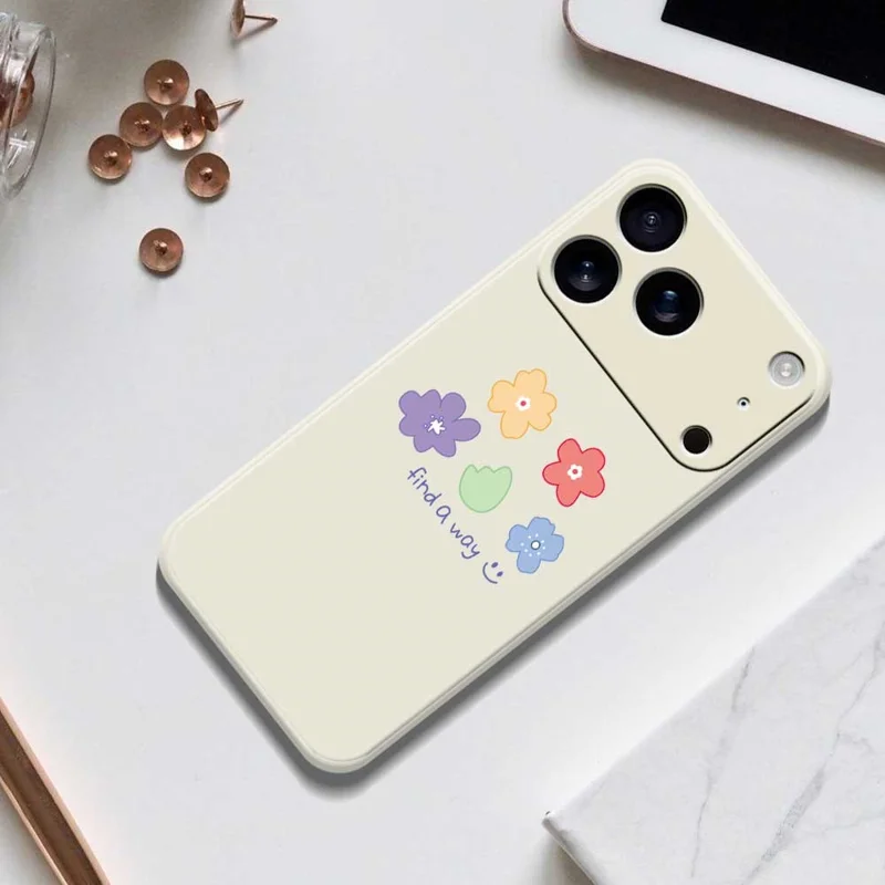 For iPhone 17 Pro Max Case Five Colors Flowers Pattern Printing Straight Edge TPU Phone Back Cover - Beige
