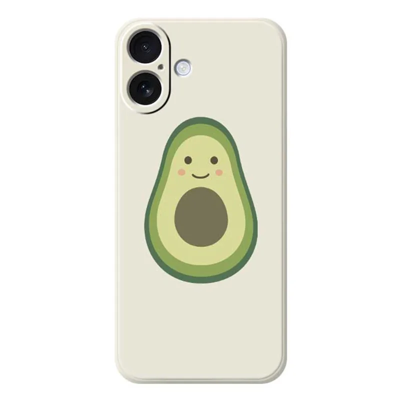 Capa para iPhone 17 com Estampa Fofa de Abacate, Borda Reta, Capa Traseira de TPU - Bege