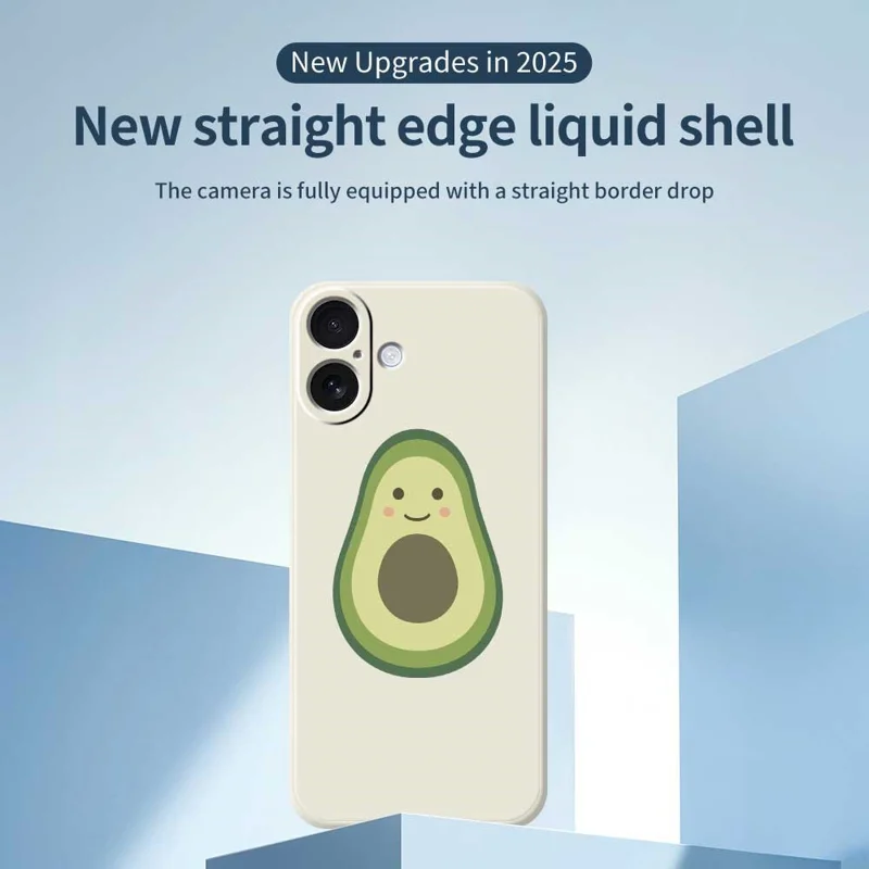 Capa para iPhone 17 com Estampa Fofa de Abacate, Borda Reta, Capa Traseira de TPU - Bege