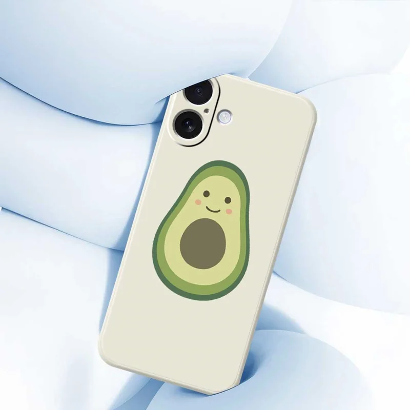 Capa para iPhone 17 com Estampa Fofa de Abacate, Borda Reta, Capa Traseira de TPU - Bege