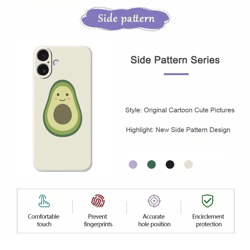 For iPhone 17 Case Cute Avocado Pattern Printing Straight Edge TPU Phone Back Cover - Black