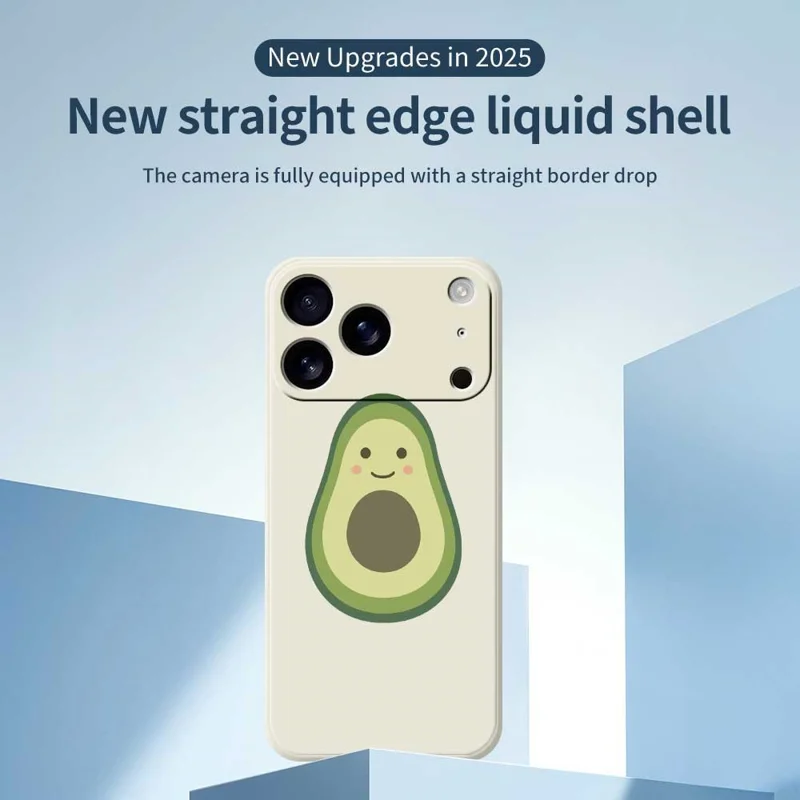 Funda para iPhone 17 Pro con Estampado Adorable de Aguacate, Borde Recto, Carcasa Trasera de TPU - Beige